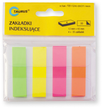 ZAKŁADKI INDEKSUJĄCE TAURUS, PLASTIKOWE, 12X43MM, 4X35 ZAKŁADEK