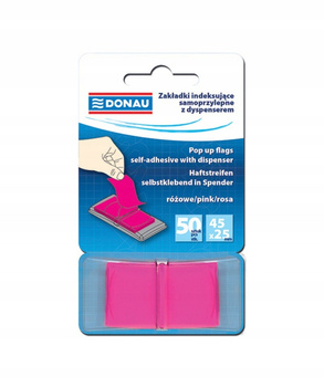 ZAKŁADKI INDEKSUJĄCE DONAU, PP, 25X45MMX50 RÓŻOWE
