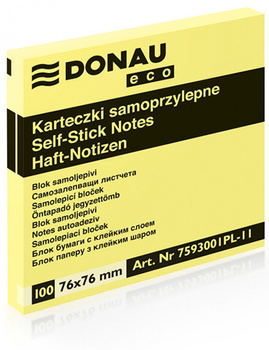 BLOCZEK SAMOPRZYLEPNY DONAU ECO, 76X76MM, 100 KARTEK