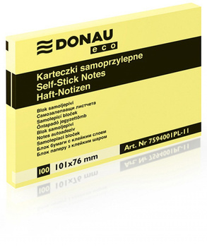 BLOCZEK SAMOPRZYLEPNY DONAU ECO, 101X76MM, 100 KARTEK