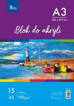 BLOK DO AKRYLI A3, 15 ARKUSZY, 190g, TETIS