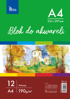 BLOK DO AKWARELI A4, 12 ARKUSZY, 190g, TETIS