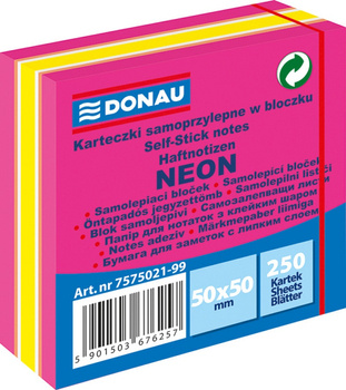 KARTECZKI SAMOPRZYLEPNE KOSTKA 50X50MM 250 KARTEK NEON