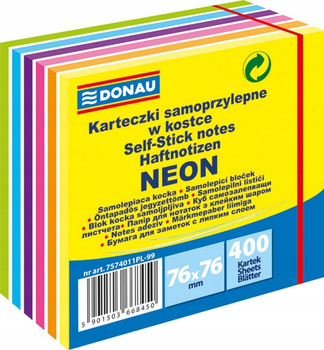 KARTECZKI SAMOPRZYLEPNE KOSTKA 76X76MM NEON, 1X400 K ŻÓŁTA