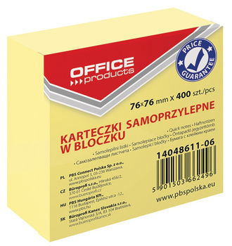 KOSTKA SAMOPRZYLEPNA OFFICE 76X76MM, 400 KARTEK ŻÓŁTA