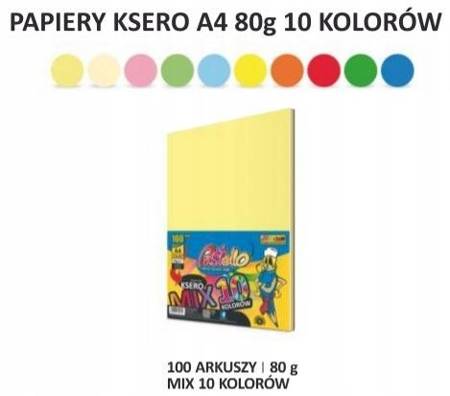 Papier kolorowy PASTELLO, A4, 100 arkuszy, 80gsm, 10 kolorów